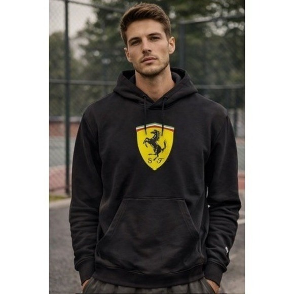 Puma Scuderia Ferrari Mens Size M Black Pullover Hoodie Shield Logo 539998-01